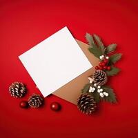 rouge Noël Contexte avec blanc papier carte. illustration ai génératif photo