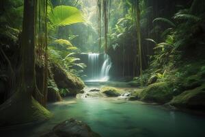 cascade dans une tropical jungle génératif ai photo