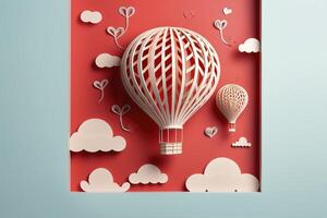 papier Couper style, Valentin journée avec cœur ballon et aimer, génératif ai photo