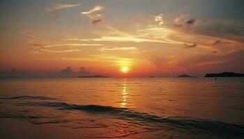 le coucher du soleil sur le plage avec magnifique ciel, produire ai photo