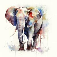 une l'éléphant aquarelle peinture, magnifique Naturel formes, croustillant nettoyer formes, coloré, blanc arrière-plan, produire ai photo