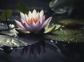 magnifique fleur ou l'eau lis flottant sur l'eau , génératif ai photo