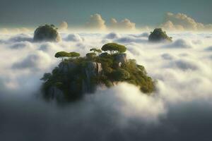flottant île au dessus le des nuages paysage illustration, produire ai photo