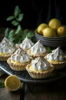 citron Meringue tartes, un mordre desserts idée, produire ai photo