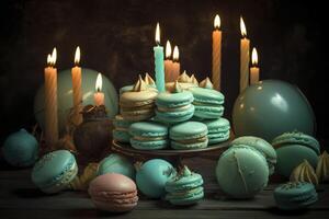 sucré coloré anniversaire petits gâteaux et bougie , génératif ai photo