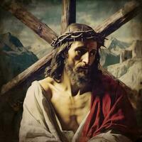 le souffrances de Jésus Christ dans le couronne de les épines. ai génératif. photo