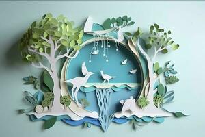 papier art , environnement protection et enregistrer Terre l'eau , écologie et monde l'eau journée , économie l'eau et monde environnement journée , produire ai photo