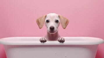 mignonne peu chiot dans salle de bains. illustration ai génératif photo