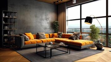 moderne intérieur de vivant pièce avec canapé. illustration ai génératif photo