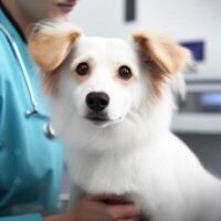 chien sur visite à le vétérinaire. illustration ai génératif photo