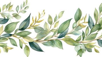 aquarelle vert et d'or feuilles frontière. illustration ai génératif photo