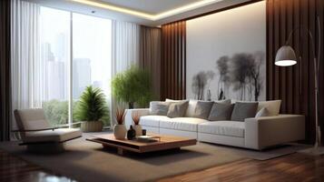 moderne intérieur de vivant pièce avec canapé. illustration ai génératif photo