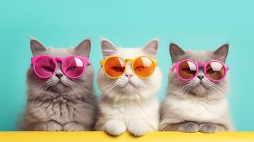 Trois cool chats dans des lunettes de soleil. illustration ai génératif photo