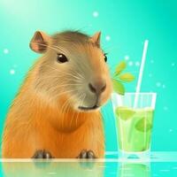 mignonne capybara avec été cocktail. illustration ai génératif photo