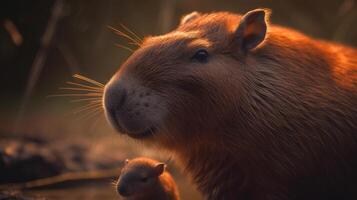 mignonne capybara avec bébé. illustration ai génératif photo