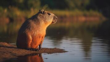 mignonne capybara dans la nature. illustration ai génératif photo