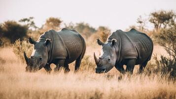 deux rhinocéros. illustration ai génératif photo