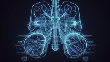 enfumé poumons de une fumeur sur une foncé Contexte isoler médical concept 3d illustration génératif ai photo