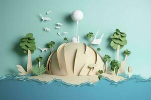 papier art , écologie et monde l'eau journée , économie l'eau et monde environnement jour, environnement protection et enregistrer Terre l'eau , produire ai photo