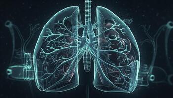 enfumé poumons de une fumeur sur une foncé Contexte isoler médical concept 3d illustration génératif ai photo