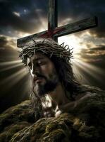 le souffrances de Jésus Christ dans le couronne de les épines. ai génératif. photo