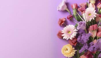 multicolore printemps fleurs sur violet Contexte , produire ai photo