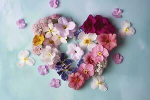 vibrant printemps fleur fleurs, cœur forme, copie espace , produire ai photo