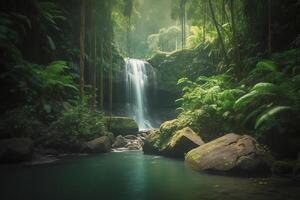 cascade dans une tropical jungle génératif ai photo