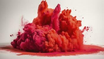 brillant rouge Holi peindre Couleur poudre Festival explosion isolé blanc Contexte. industriel impression concept arrière-plan, produire ai photo