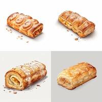 apfelstrudel ou Pomme strudel est une traditionnel autrichien plat rempli avec une mélange de sucré pain les miettes et raisins secs ai généré photo