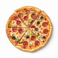 Pizza italien nourriture, plat allonger style blanc Contexte. ai généré photo