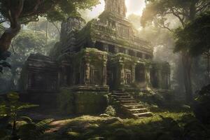 génératif ai illustration de ancien temple ruines dans une jungle photo