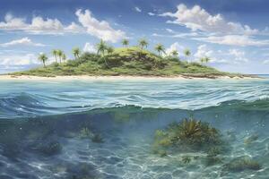 tropical île avec magnifique plage établi avec génératif ai La technologie photo