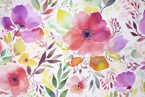 utilisation aquarelle floral motifs à créer unique et coloré en tissu dessins pour Robes, jupes, et chemisiers, produire ai photo