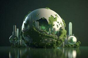 papier art , vert planète Terre de sphère futuriste , cristal Terre planète vert forêt ville , produire ai photo