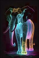 un image de un l'éléphant entouré par autre couleurs, dans le style de translucide résine vagues, rétro filtres, réaliste éclairage, produire ai photo