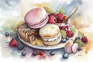 aquarelle illustration de une sucré dessert, produire ai photo