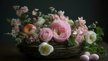 rose printemps fleur arrangement, Pâques décoration, produire ai photo