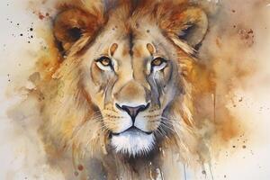 aquarelle Lion visage avec génératif ai photo