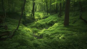 Terre journée et monde environnement jour, printemps, magnifique Naturel verdoyant vert forêt dans été, produire ai photo