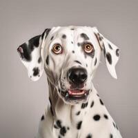 portrait de dalmatien chien avec surpris visage ai généré photo