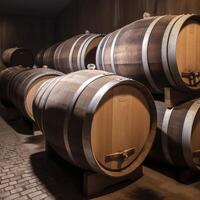 espace de rangement de du vin dans en bois barils ai généré photo