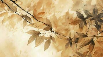 l'automne Contexte avec aquarelle feuilles sur haut, dans le style de lumière Orange et lumière beige, haute résolution, Facile conceptions, générer ai photo