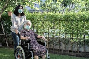 Asiatique senior ou âgée vieille dame patiente sur fauteuil roulant dans le parc concept médical fort sain photo