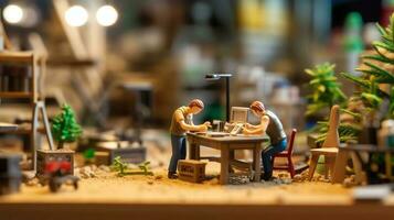 une miniature ouvriers travail sur Bureau photo