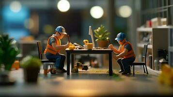 une miniature ouvriers travail sur Bureau photo