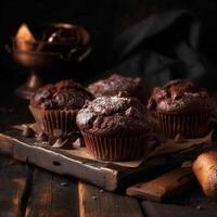 sucré délicieux Chocolat gâteau cacao muffin ai généré photo