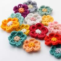 crochet fleurs sur une table ai généré photo