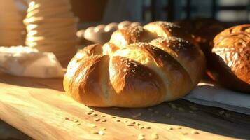 appétissant pain sur une ensoleillé Matin photo