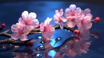 une proche en haut de une branche avec magnifique pêche fleur sur il photo